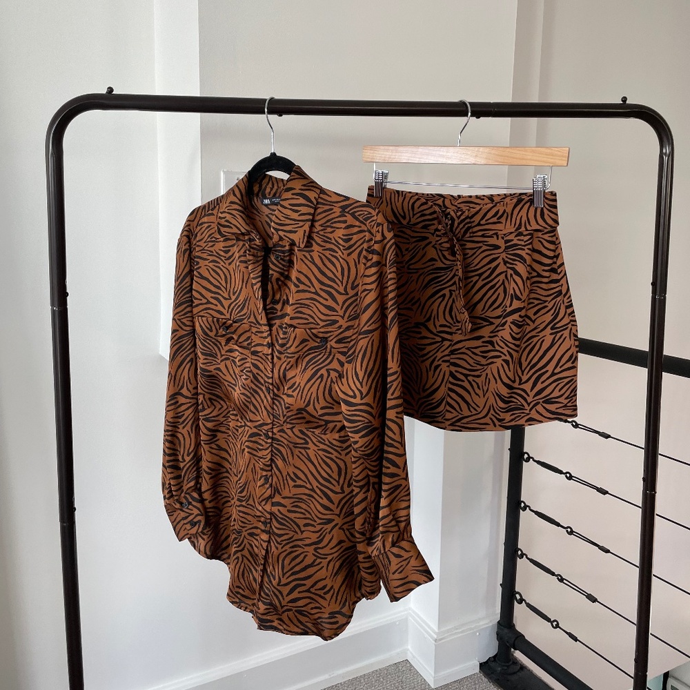 Zebra Print Shirt and Mini Skirt Set